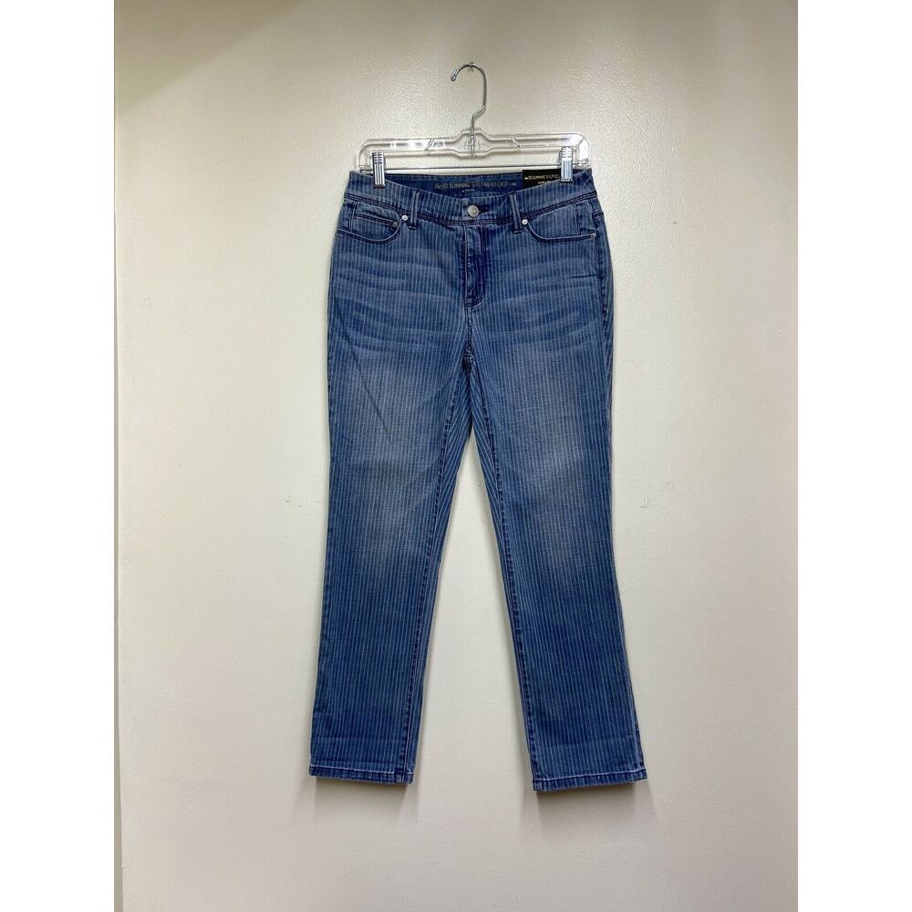Chico's Sz 00 US 2 So Slimming Girlfriend Leg Crop Jeans Railroad Stripe Cuff